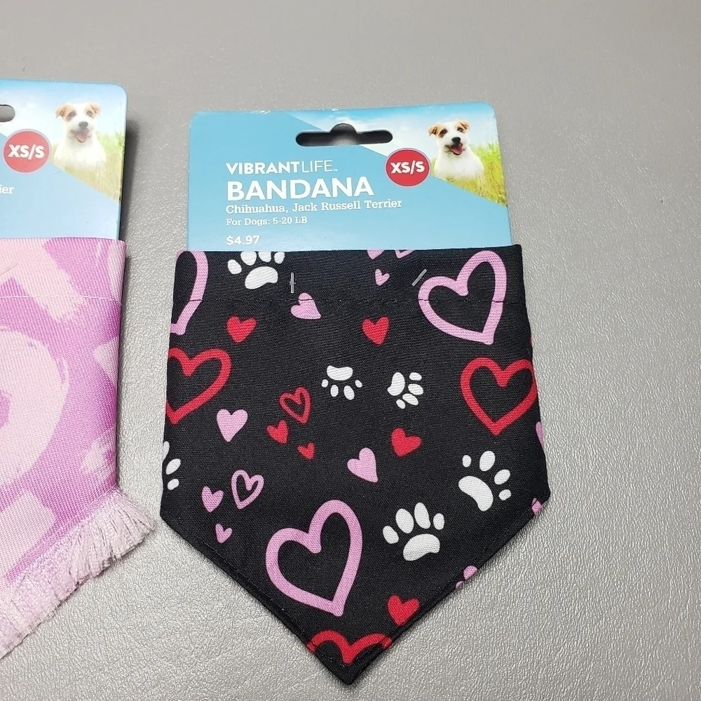 New vibrant life dog hearts bandana bundle of 2 size XS/S 5-20 lbs